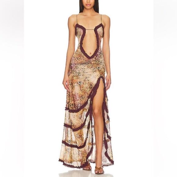 Jaded London Fatale Maxi Dress Open Neck Cut Out Sheer Floral Leopard Size 6 - Picture 2 of 9